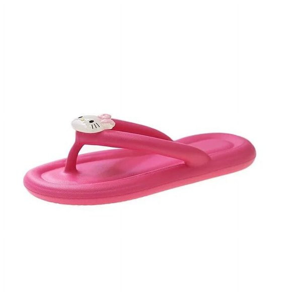 Sanrio Hello Kitty Pink Flip Flops For Women Y2k Ins Beach Slippers Cute Sweet Home Sandals Flat Bottom Summer Bathwear Shoes