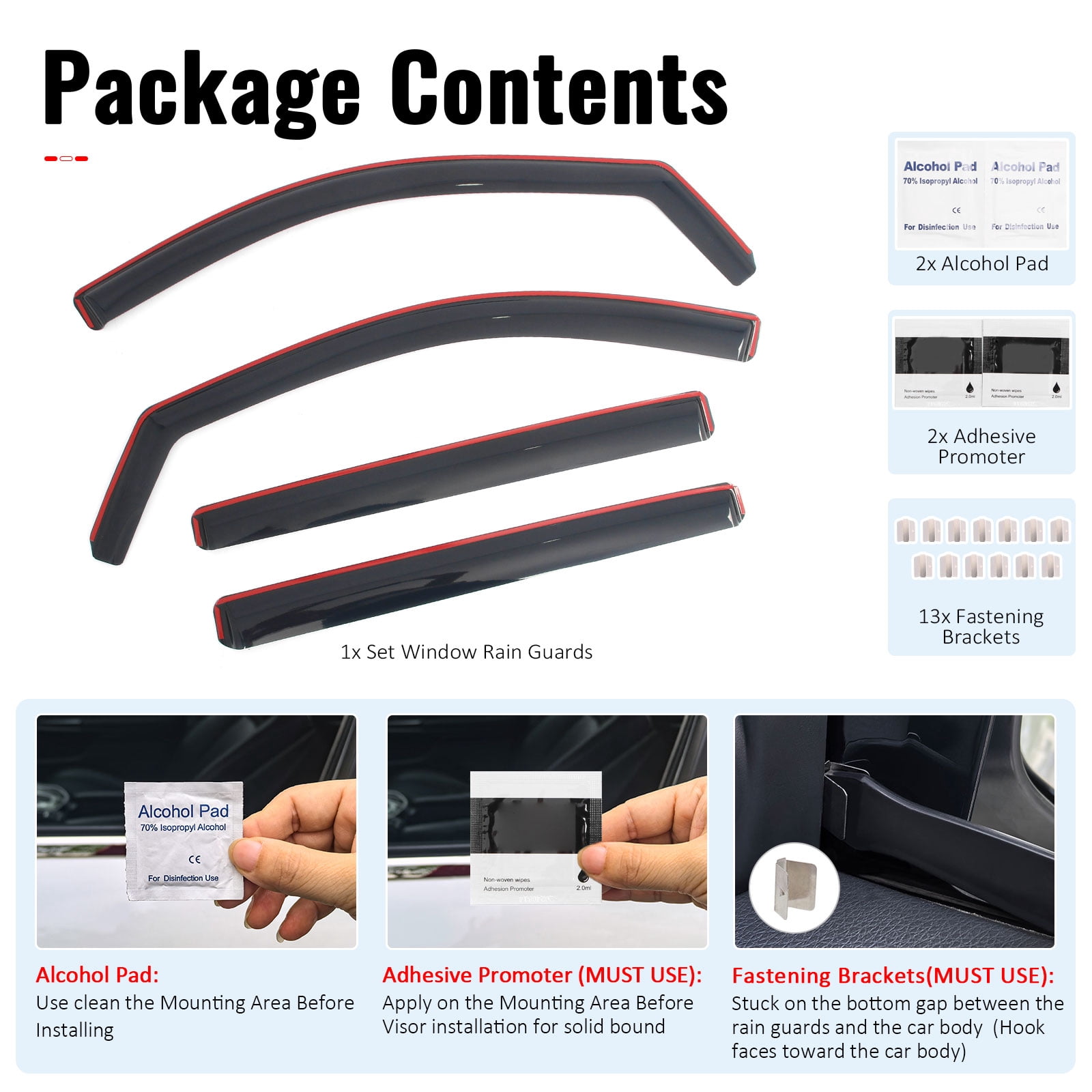Ikon Motorsports In-Channel Window Visors Shades Vent Rain Guards for 2019-2026 Chevy Silverado GMC Sierra 1500 & 2022 1500 LTD 1500 Limited Crew Cab