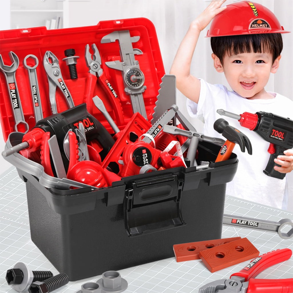 54PCS Kids Tool Toy Sets Construction Toolbox Pretend Toys With Electric Drill