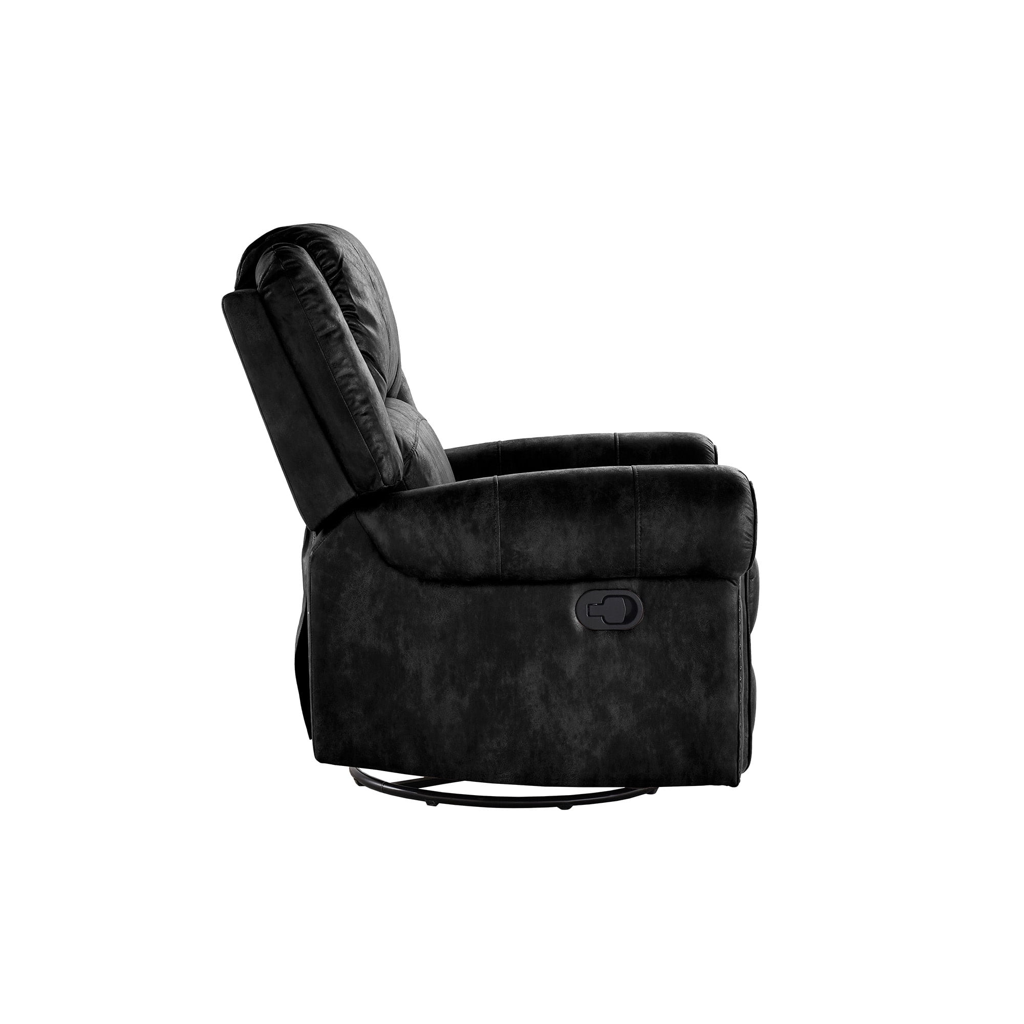 Weston Home Tippecanoe Polished Microfiber Nailhead Swivel Glider Recliner, Black