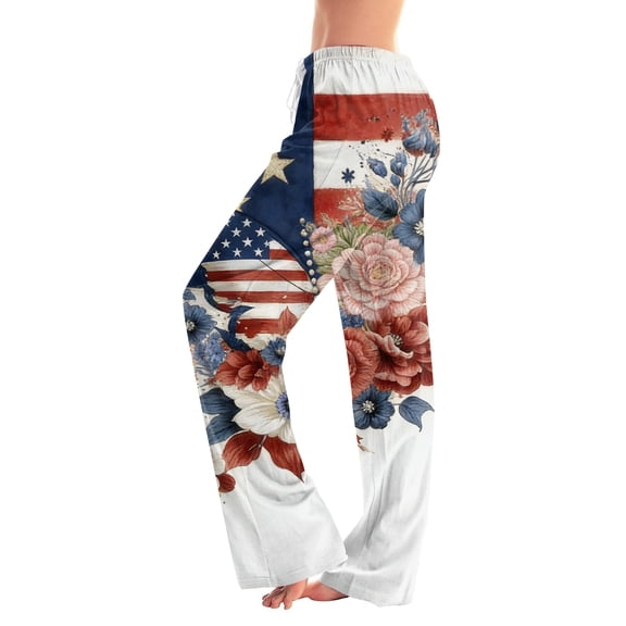 AHMOMEI 4th of July Pajama Pants Women Soft Drawstring Straight Leg Womens Lounge Pants Patriotic Sleepwear Pj Bottoms