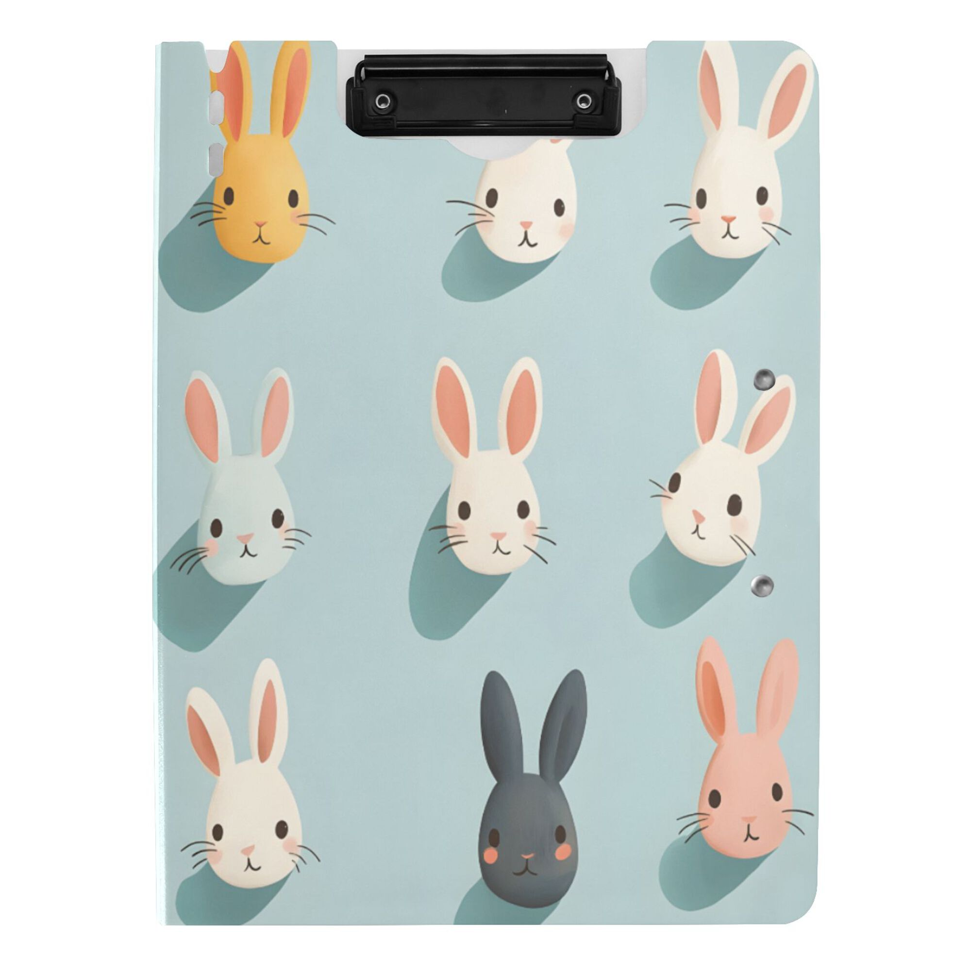 FORMRS A4 Clipboard Folder with Pen Holder Horizontal Foldable School Office Binder, Green Cute Rabbits