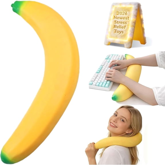 14IN Banana Squishy, Giant Squishy Banana Jumbo Big Cute Realistic Banana Stress Ball Moldable Slow Rise Relaxing Sensory Gifts Party Favors for Adults (Giant Banana)