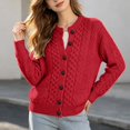 thumbnail image 2 of Women Cable Knit Cardigan Sweater Casual Crew Neck Button up Cardigan with Pocket Sweater Coat for Fall and Winter Women's Fall/Winter Outfits(Red,A), 2 of 4
