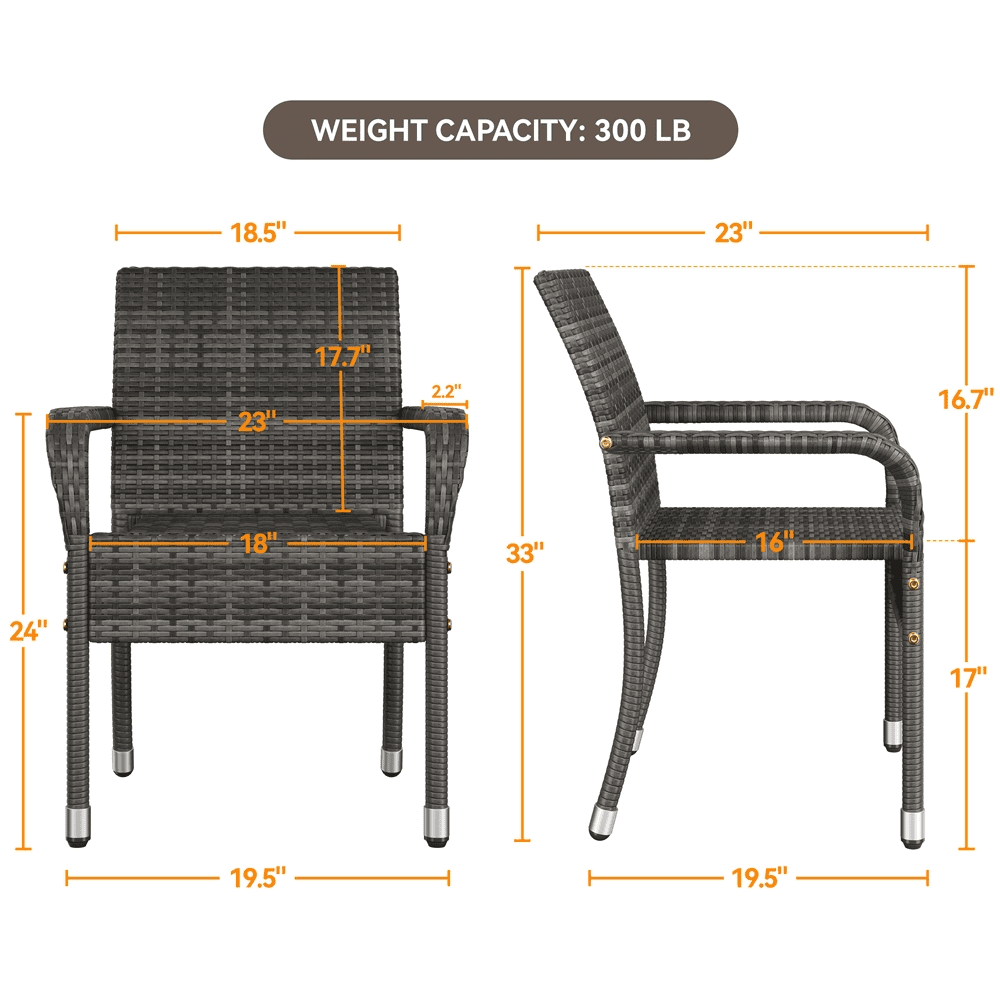 Renwick Outdoor PE Rattan Chair with Armrests and Adjustable Footpads, Set of 2, Gray