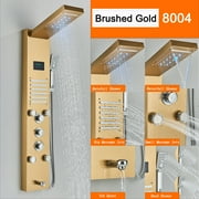 Senlesen Brushed Gold Shower Panel Tower LED Rain&Waterfall Massage System Body Jet