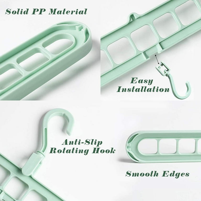 TRIANU 3 Pack 9 Hole Clothes Hanger Multi fold Space Saving Hanger Magic Plastic Hanger Green