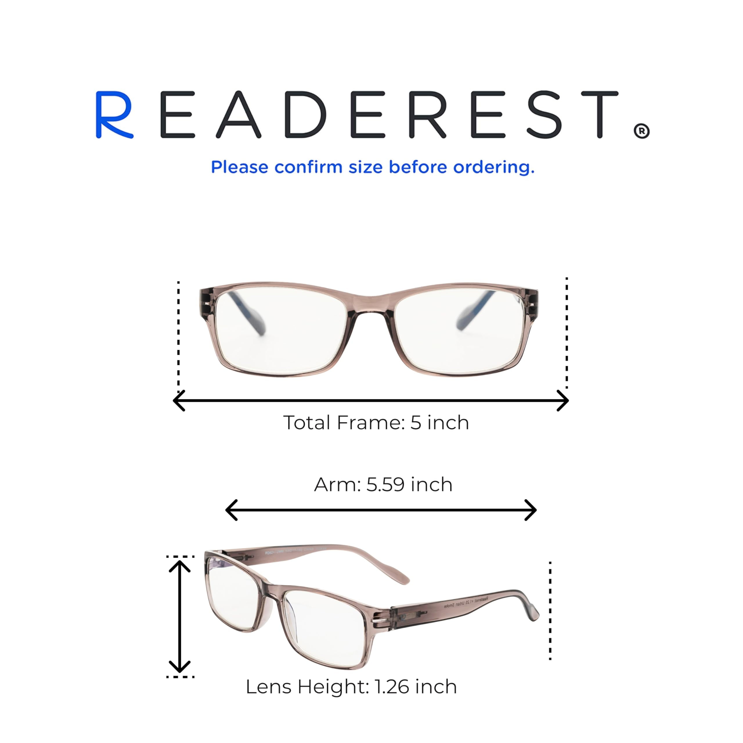 Readerest Blue Light Blocking Reading Glasses, UV Protection, Spring Hinges (Charcoal, 0.00) Computer Eyeglasses With Thin Reflective Lens, Antiglare, Eye Strain, Stylish For Men And Women