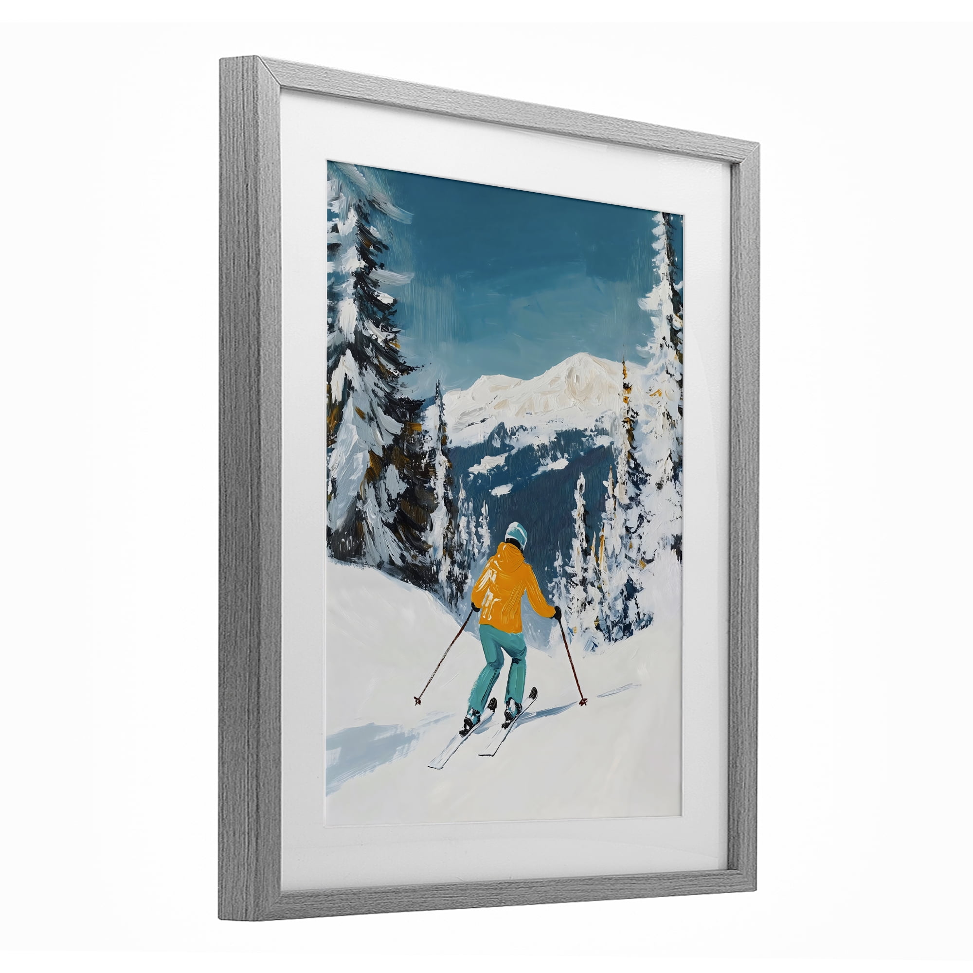Stupell Industries Downhill Skier on Mountain Gray Framed Print Under Glass, design by The Prints Vibe
