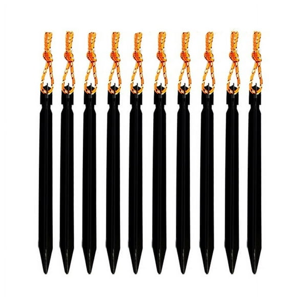10pcs 18CM Aluminum V-shape Awning Tent Peg with String Snow Peg Sand Peg for Pitching Tent (Black)