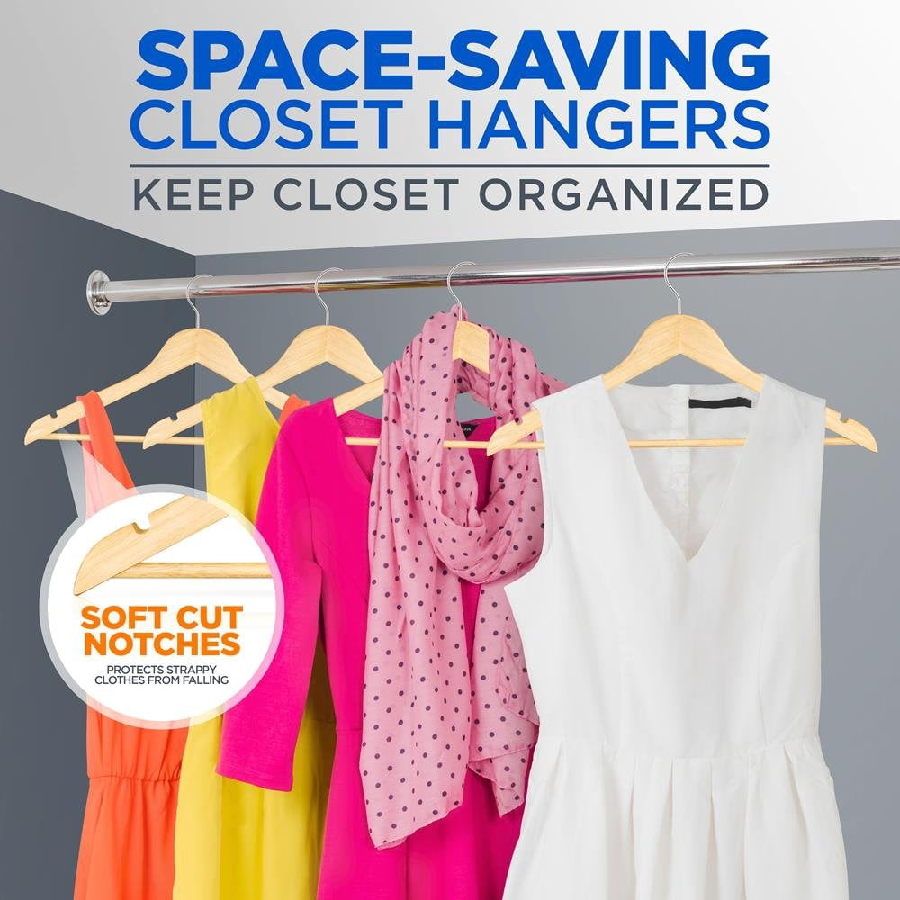 Premium Solid Wooden Hangers - Smooth Finish Space Saving Heavy Duty Suit Clothes Hanger Set w/ 360 Degree Swivel Metal Hook, Precisely Cut Notches, for Coats Jackets Pants Dress (30-Pack)