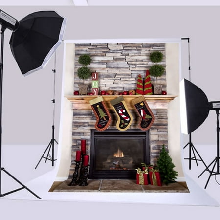 Image of 5x7ft Christmas backdrops Retro fireplace gift bags for children s photography studio christmas photography backgrounds