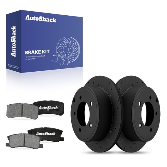 AutoShack Rear Solid Drilled & Slotted E-Coated Brake Rotor Black Finish   Ceramic Pad 6-PC Brake Kit Replacement for 2013 Chrysler 200 2017 Jeep Compass 2017 Jeep Patriot NightGuard 10.31" (262 mm)