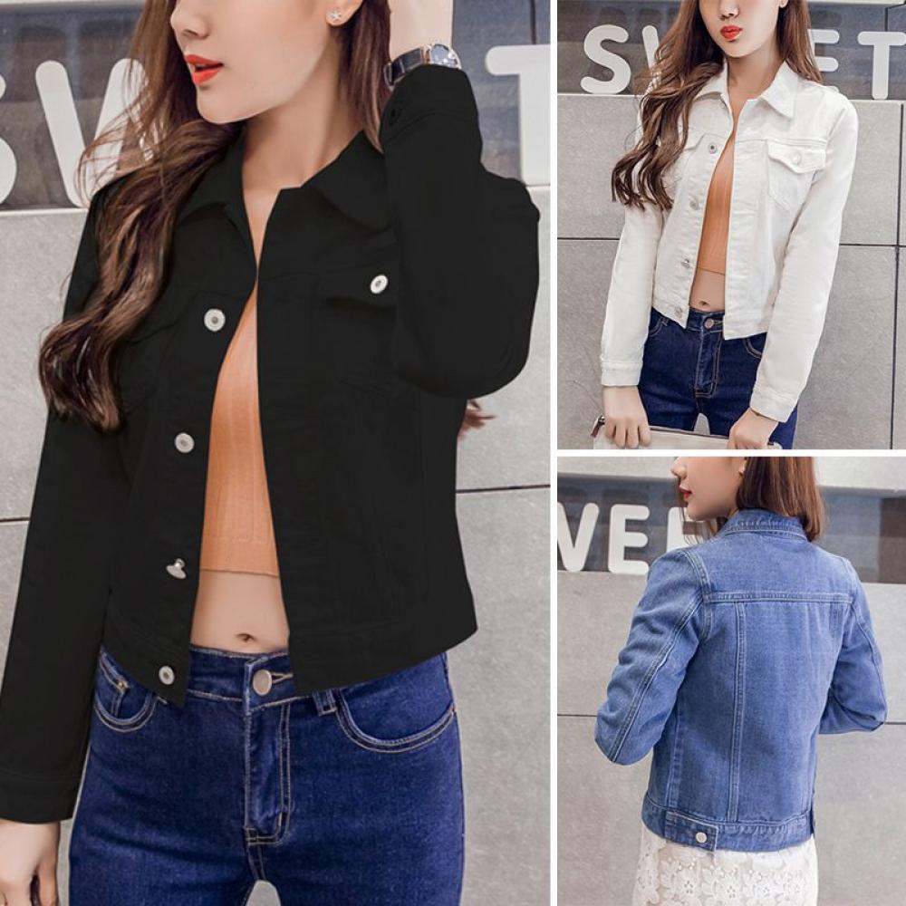 Boyfriend Jean Jacket Women Denim Jackets Vintage Long Sleeve Jacket Casual Slim Coat Candy Color Bomber Jacket - image 2 of 3