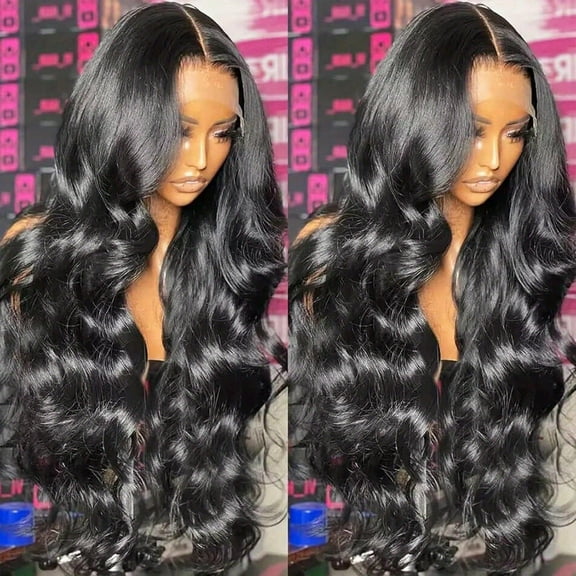 Transparent Lace Frontal Wigs Human Hair with Pre-Plucked Body Wave Lace Front Wig Glueless Wigs for Women Girls Transparent Lace Frontal Wigs (24inch, Black)
