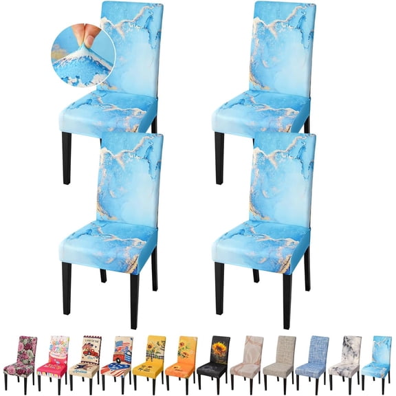 Ink Art Painting Chair Covers for Dining Room Set of 4, High Stretch Removable Washable Parsons Chair Slipcover for Home Party Hotel Wedding Ceremony (Blue Marble,4PCS)