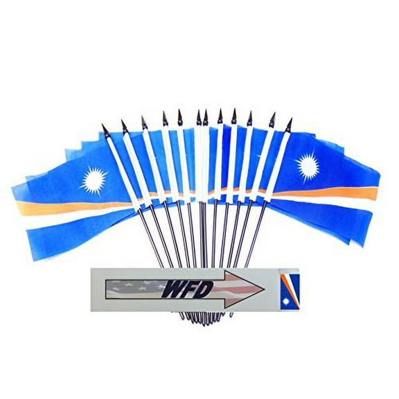Pack of 12 4"x6" Marshall Islands Polyester Miniature Desk & Little Table Flags, 1 Dozen 4"x 6" Marshallese Small Mini Hand Waving Stick Flags