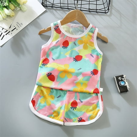 

nsendm Toddler Kids Baby Boys Girls Sleeveless Cartoon Dinosaur Floral Vest T Shirt Tops Shorts 2Pcs Set Boys Winter Sweater Childrenscostume Pink 12-18 Months