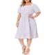 thumbnail image 4 of Vestido midi de camisa con cintura fruncida y mangas cortas con volantes para mujer de tallas grandes Agnes Orinda 1X púrpura, 4 of 6