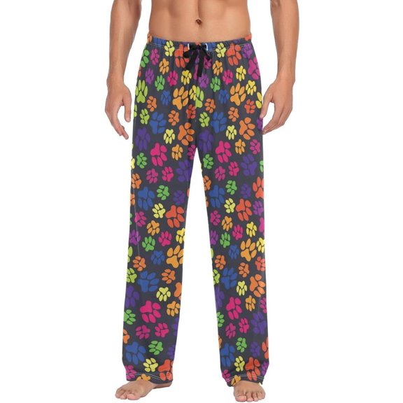 GZHJMY Colorful Dog Paw Pajama Pants, Men's Drawstring Lounge Pants, Casual Pajama Bottoms with Pockets, Christmas New Year Birthday Gifts, Medium