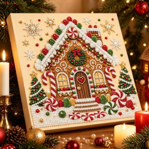 Christmas Gingerbread House Pearl Diamond Art Kits for Adults,Christmas Pearl Art Kits for Adults, Special Shape Pearl Diamond Painting Kit, DIY Pearls Art for Home Decor Gift