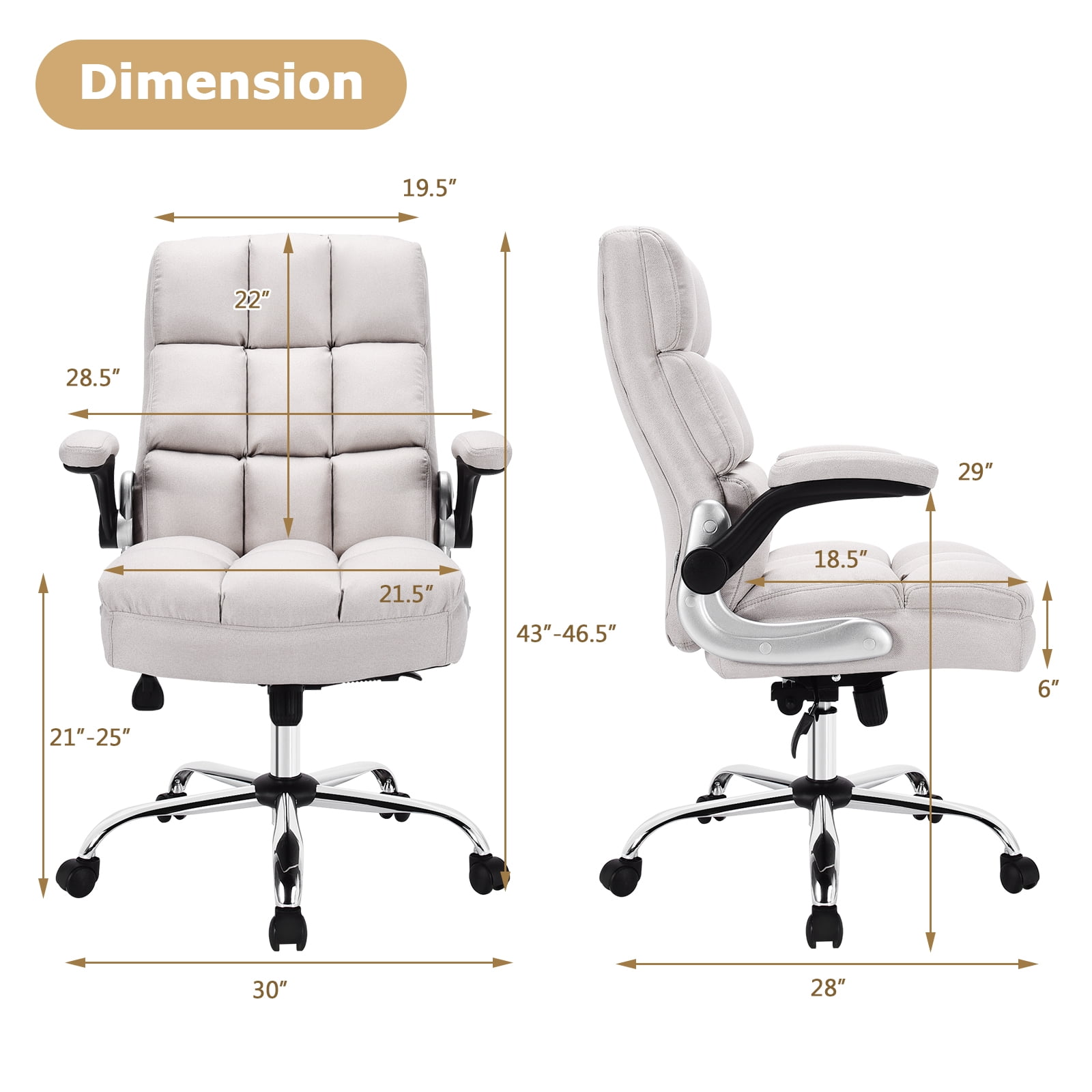 Globalway Giantex Linen Indoor High Back Computer Desk Chair with Thick Padding, Beige
