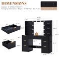 thumbnail image 3 of Merluxy 47.2" Girls Vanity Desk with Mirror and Adjustable LED Lights, 7 Drawers Makeup Table with Glass Top and Charging Station, Black, 3 of 8