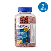 (2 pack) (2 Pack) Equate Pain Relief Ibuprofen Coated Tablets, 200 mg, 1000 Ct