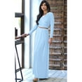 thumbnail image 3 of KOH KOH Long Sleeve Modest Fall Winter Evening Flowy Empire Waist Full Floor Length Cocktail Formal V-Neck Tall Maxi Dress Gown Abaya For Women Sky Baby Light Blue Small US 4-6 NT021, 3 of 6