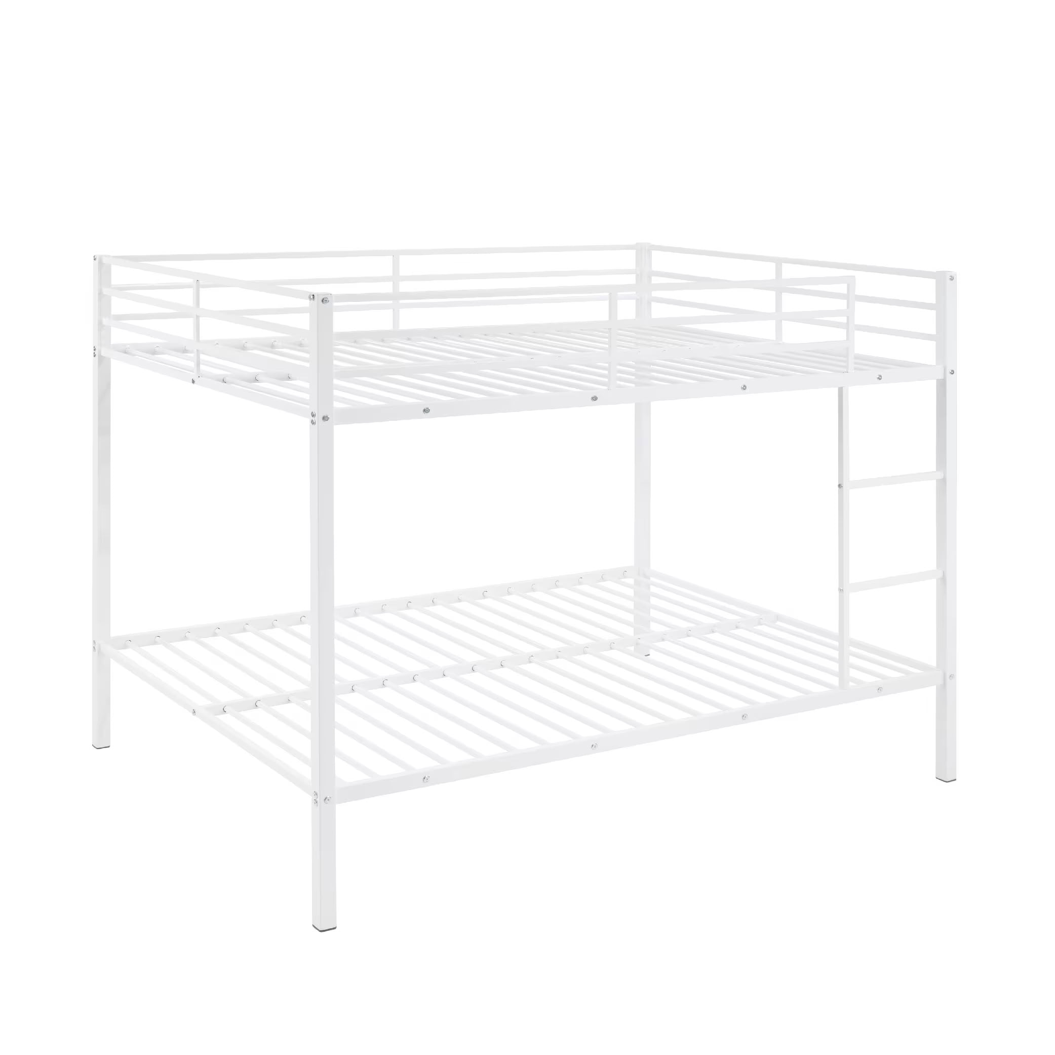 MAYEERTY Full Over Full Metal Bunk Bed, Low Profile Bed Frame with Built-in Ladder and Full Length Guardrails, Space Saving for Kids Teens Dorm Room