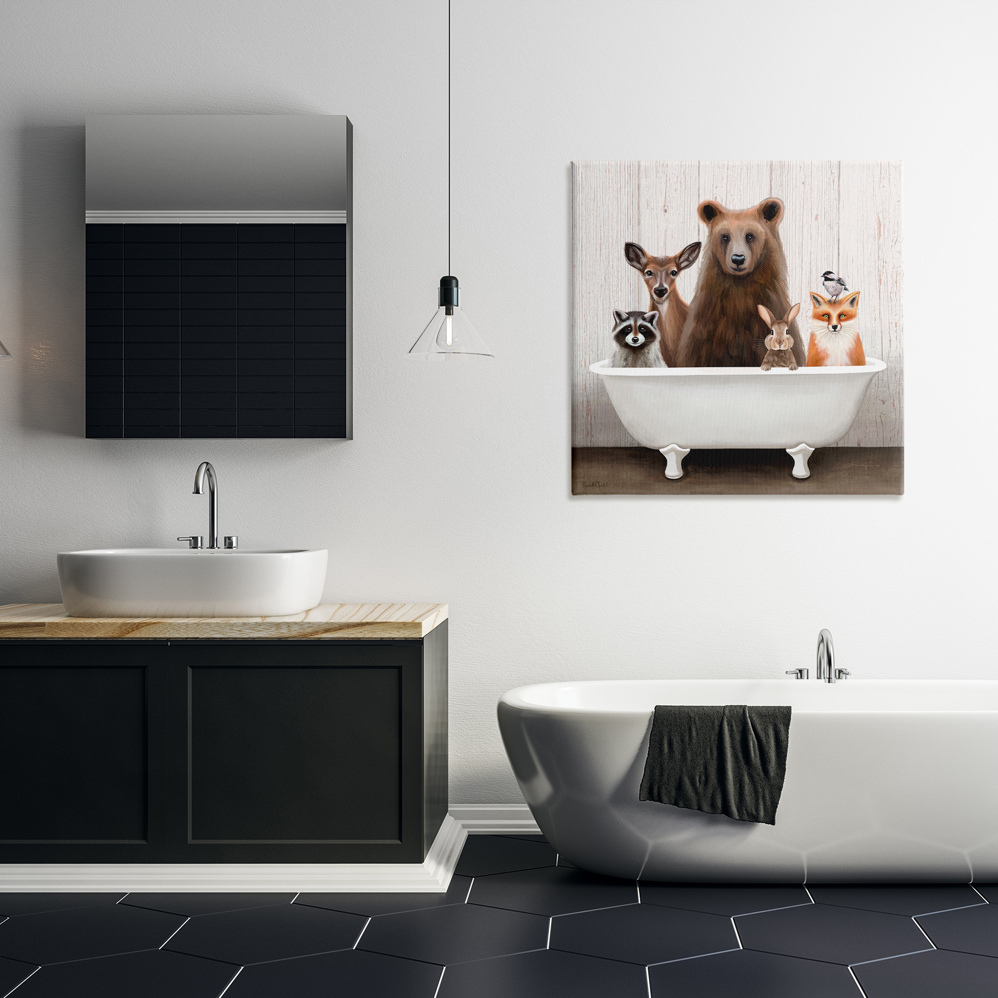 Woodland Creatures Antique Bathtub Canvas Art, 30 x 30
