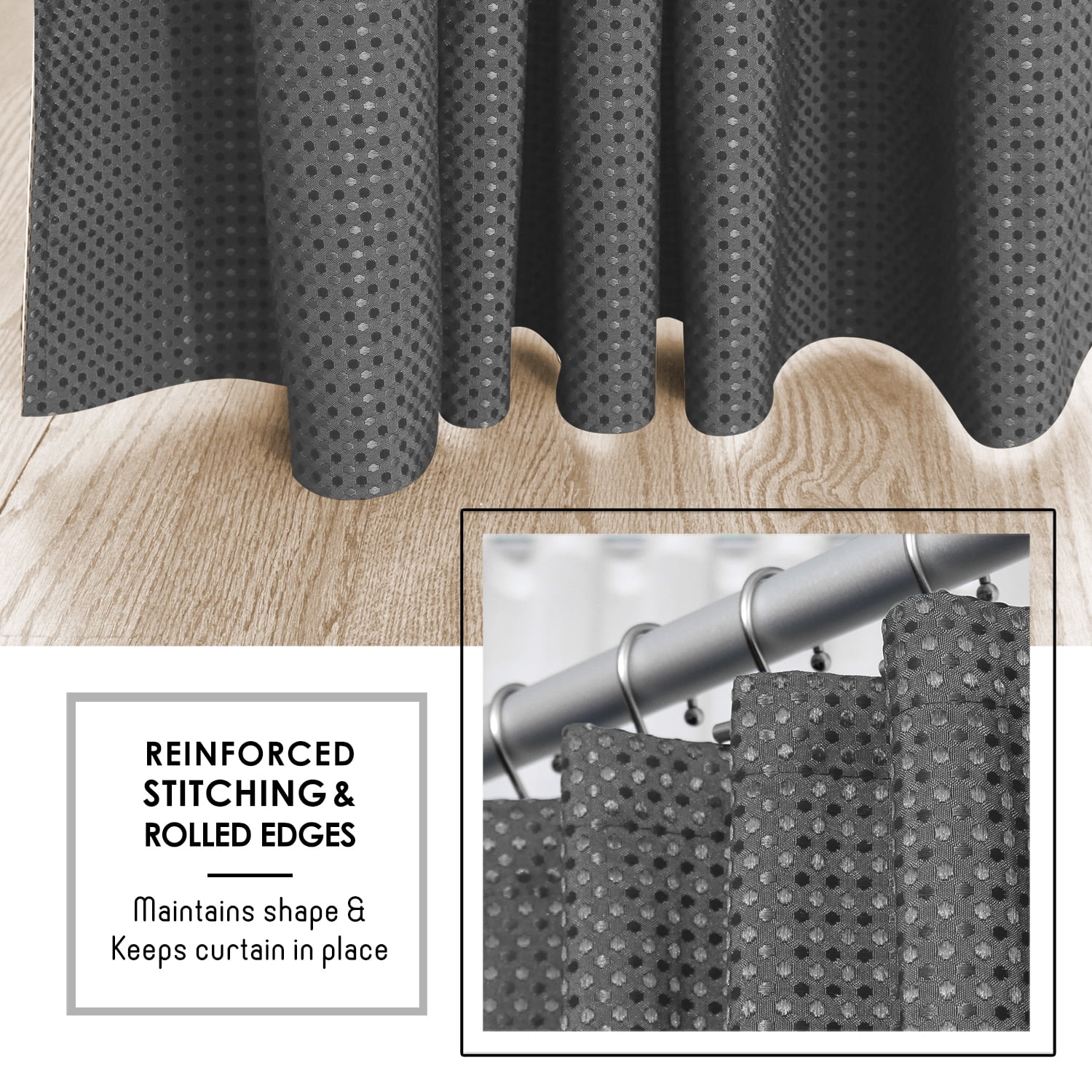 (2 pack) LammaLoe Gray Shower Curtains, Waffle Weave Heavy Duty Fabric Shower Curtain, 72” x 72" Hotel Luxury 256 GSM Bathroom Curtains