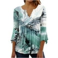 thumbnail image 2 of Sakmal Womens Tops 3/4 Sleeve Graphic V-Neck Button Pleated Tunic Womens Shirts Plus Size, 2 of 5