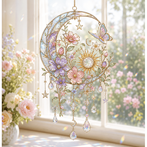 Garden Suncatcher Celestial Floral Acrylic Window Hanging Birthday Gift
