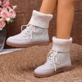 thumbnail image 2 of Mid Calf Boots for Women Round Toe Thickened Velvet Solid Color Boots Casual Lace-Up Fall Winter Comfortable Thick Soled Short Boots, 2 of 10