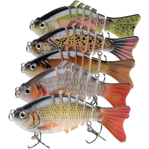 Bass Fishing Lure Jointed Swimbaits Slow Sinking Hard Lure - 7 Segmented Multi Swimming Lures Lifelike Hard Bait Bass Fishing Lures Kit, Pack of 5