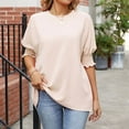 thumbnail image 4 of Womens Tops Women's Summer Casual And Loose Solid Color Round Neck T-shirt With Haif Sleeve Casual Top, 4 of 5