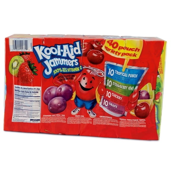 Kool-Aid Jammers Tropical Punch, Grape & Cherry Artifically Flavored Soft Drink Variety Pack, 40 ct Box, 6 fl oz Pouches