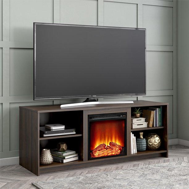 Mainstays Fireplace TV Stand for TVs up to 65", Walnut