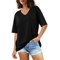 thumbnail image 3 of FancyglimWomen Oversized Tunic Short Sleeve V Neck Casual T-Shirts Black 2XL, 3 of 7