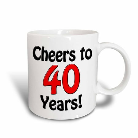 

3dRose Cheers to 40 years. Red. - Ceramic Mug 15-ounce