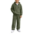 thumbnail image 2 of Kids Boys 2 Piece Waffle Knit Outfit, Quarter Zip Pullover Hoodie with Pocket & Elastic Waist Sweatpants, Soft Casual Sport Tracksuit Army Green 13 Years, 2 of 9