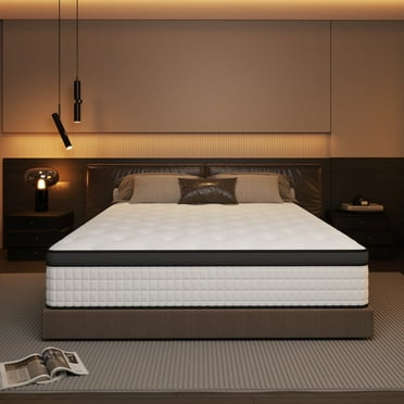 Queen Size Memory Foam Mattress, 10" Boxed Memory Foam Hybrid Spring with Motion Isolation and Pressure Relief - Black and White