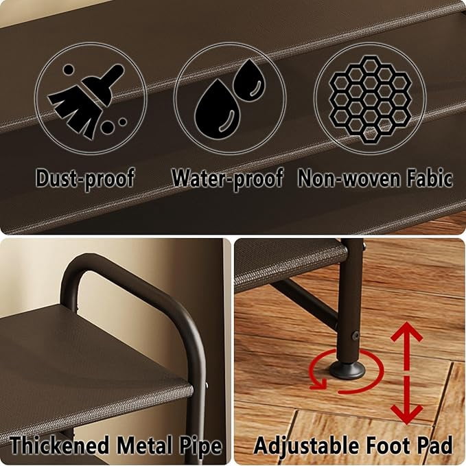 Seamika 3-Tier Metal Shoe Rack for Closet, Wide Shoe Shelf Organizer, Entryway Storage – Brown