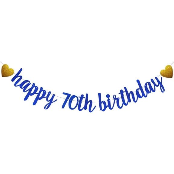 Blue Glitter Happy 70th Birthday Banner, Pre-Strung,Man's 70th Birthday Party Decorations Supplies