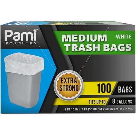 PAMI Small Trash Bags Strong Multipurpose Trash Can Plastic Garbage Bags, 8 gal White 100-Pack