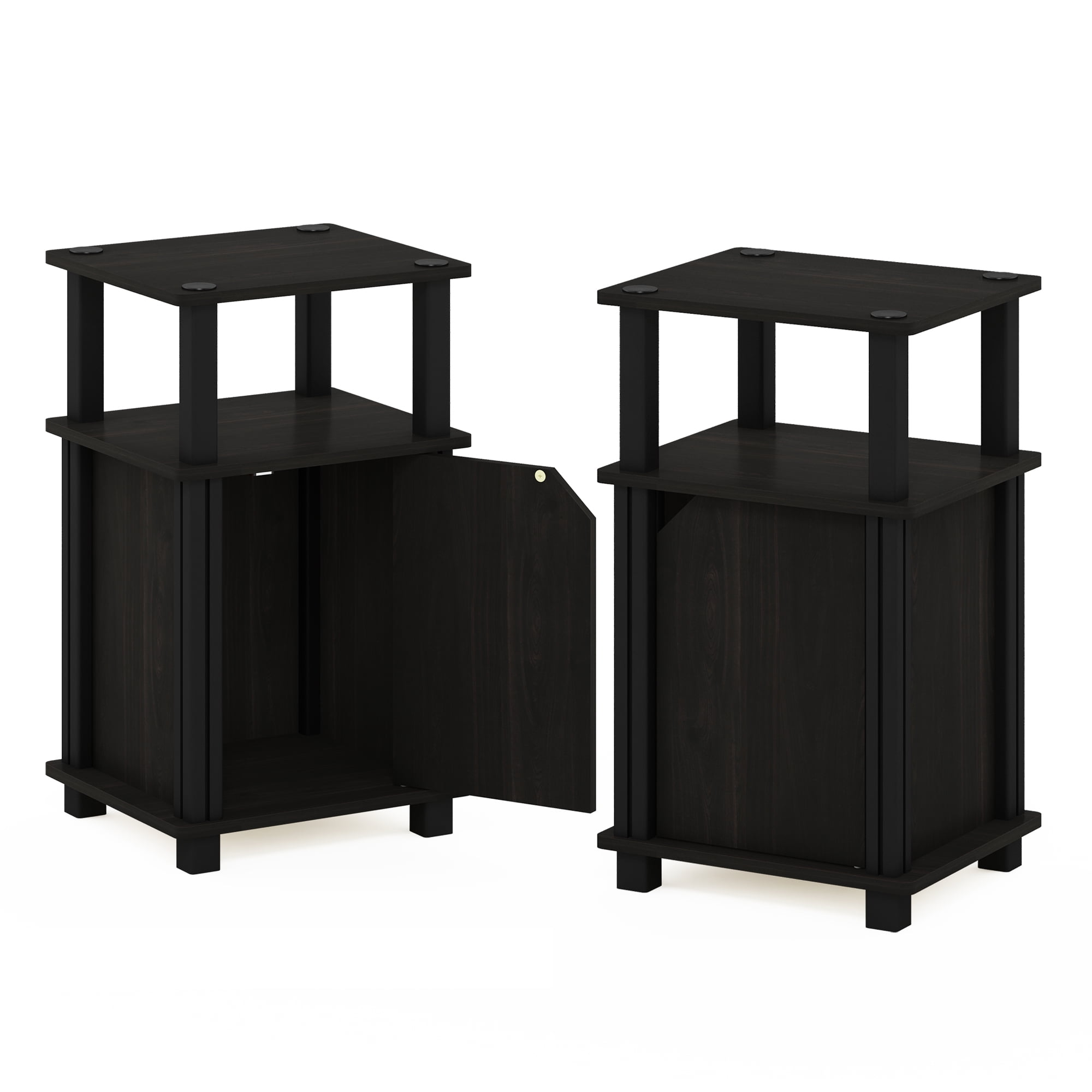 Furinno Brahms 3-Tier End Table with Door Set of 2, Espresso, Black