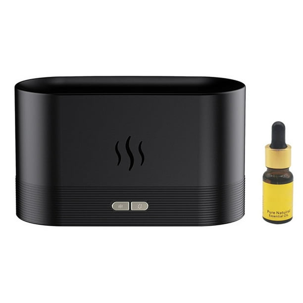 Difusor de Aroma llama simulada humidificador de niebla grande USB lámpara de ambiente hogar Oficina Tomshoo Negro