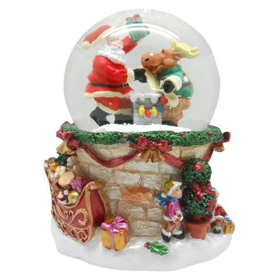 6" Santa And Reindeer Christmas Musical Led Lighted Snow Globe