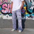 thumbnail image 4 of Relaxed Fit Cargo Pants For Men Elastic Drawstring Waist Casual Work Pants Tie‑Dye Print Wide Leg Long Trousers, 4 of 7